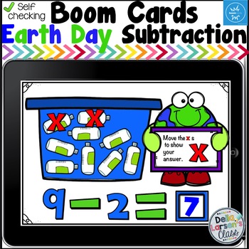 Preview of Boom Cards Earth Day Subtraction Math Center