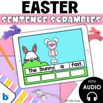 Preview of Boom Cards | Easter Sentence Scrambles | Mixed Up Sentences