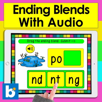 Preview of Boom Cards™ - Ending Blends Drag the Ending Blends With Audio Digital Task Cards
