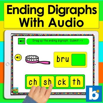 Preview of Boom Cards™ Ending Digraphs Drag the Ending Digraph With Audio Multiple Choice