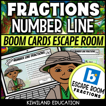 Preview of Fractions on a Number Line Boom Cards Escape Room 3rd 4th Grade Math Game