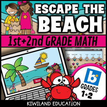 Preview of Summer Boom Cards Escape Room Beach 1st 2nd Grade Math Addition & Place Value