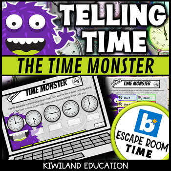 Preview of Telling Time Boom Cards Escape Room Game To The Hour Half Hour and Quarter Hour
