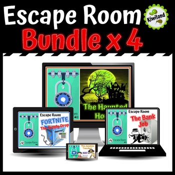 Preview of Boom Cards | Escape Room x4 Bundle Math Mystery | Distance Learning
