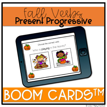 Verb Tenses BOOM CARDS for speech therapy Fall Back to School theme