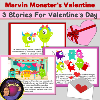 Preview of Boom Cards FREEBIE! Marvin Monster's Valentine Story For Answering Wh- Questions