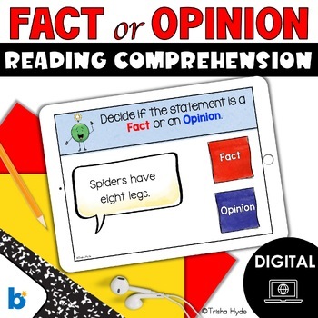 Preview of Fact or Opinion | Reading Comprehension | Digital Slides | Boom Cards