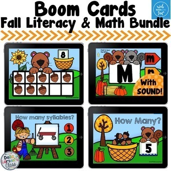Preview of Boom Cards Fall Math and Literacy Bundle For Back To School