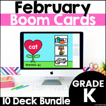 Preview of Valentine's Day Boom Cards for Kindergarten - February Math and Literacy Centers