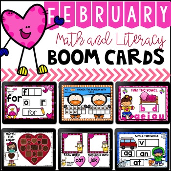 Preview of Boom Cards February Math and Literacy Bundle