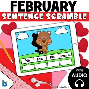 Preview of February Sentence Scrambles | Mixed Up Sentences | Boom Cards