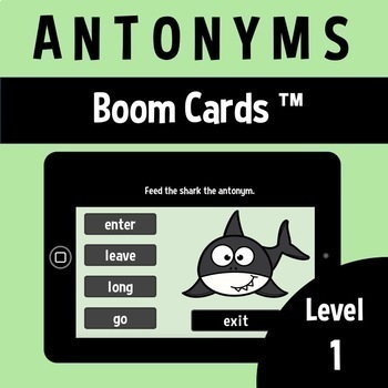 Preview of Boom Cards™ | Feed the Shark | Antonym Sort Level 1