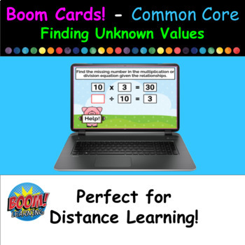 Preview of Boom Cards - Fill In The Unknown Value (multiplication & division) - 30 Card Set