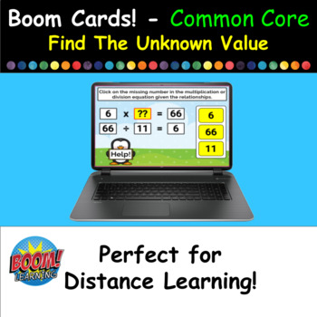 Preview of Boom Cards - Find The Unknown Value (multiplication & division) - 30 Card Set