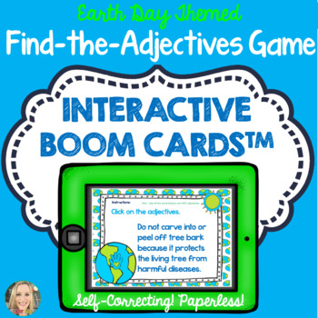Preview of Boom Cards™, Find the Adjectives, Grammar in Context, Earth Day Themed