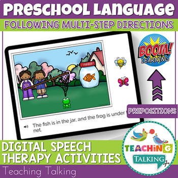 Preview of Boom Cards Speech Therapy - Following Multi-Step Directions with Prepositions