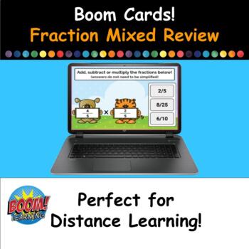 Preview of Boom Cards - Fraction Mixed Review (Add, Subtract & Multiply) - 30 Card Set