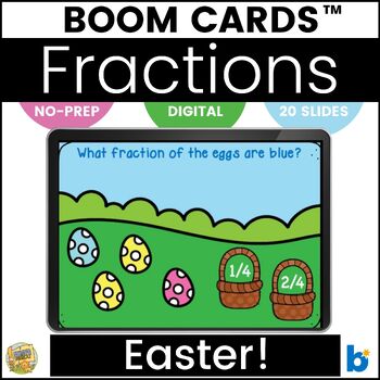 Preview of Boom Cards – Fractions - Fractional Set Models Halves to Eighths - Easter Themed