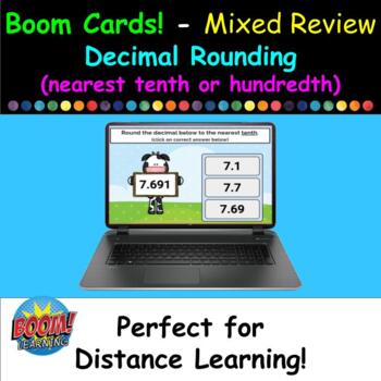 Preview of Boom Cards (Free) - Decimal Rounding Mixed Review (tenth or hundredth)