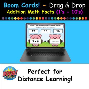 Preview of Boom Cards (Free) - Drag & Drop Addition Math Facts (1's - 10's)