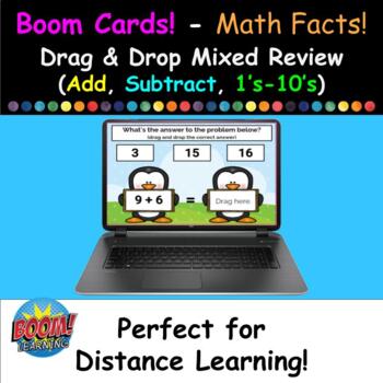 Preview of Boom Cards (Free) - Drag & Drop Math Facts (Add & Subtract, 1's - 10's)