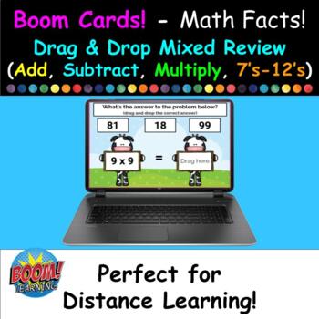 Preview of Boom Cards (Free) - Drag & Drop Math Facts (Add, Subtract, Multiply, 7's - 12's)