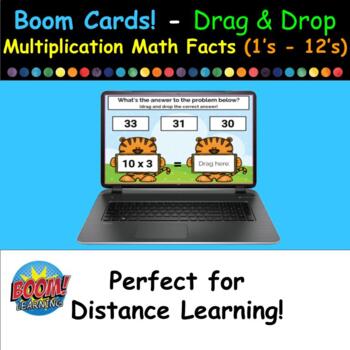 Preview of Boom Cards (Free) - Drag & Drop Multiplication Math Facts (1's - 12's)