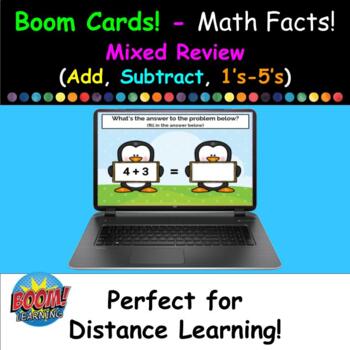 Preview of Boom Cards (Free) - Math Facts Mixed Review (Add & Subtract, 1's - 5's)
