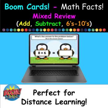 Preview of Boom Cards (Free) - Math Facts Mixed Review (Add & Subtract, 6's - 10's)