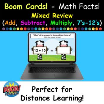 Preview of Boom Cards (Free) - Math Facts Review (Add, Subtract & Multiply, 7's - 12's)