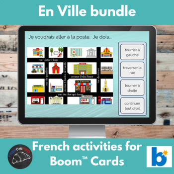 Preview of French En Ville Bundle French directions, vocabulary, au/à la, aller Boom Cards™