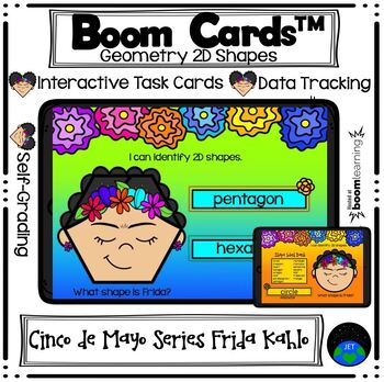 Preview of Boom Cards™ Geometry 2D Shapes Cinco de Mayo Series Frida Kahlo