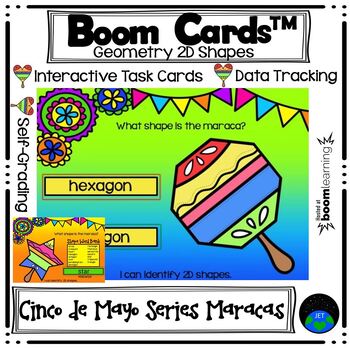 Preview of Boom Cards™ Geometry 2D Shapes Cinco de Mayo Series Maracas