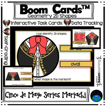 Preview of Boom Cards™ Geometry 2D Shapes Cinco de Mayo Series Mariachi