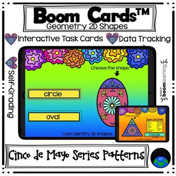 Preview of Boom Cards™ Geometry 2D Shapes Cinco de Mayo Series Patterns
