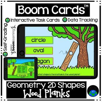 Preview of Earth Day Boom Cards™ Geometry 2D Shapes Wood Planks