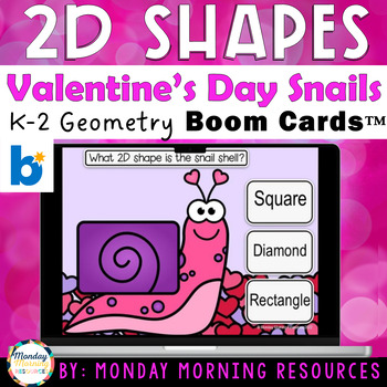 Preview of Valentine's Day 2D Shape Snail Activitity - February Math Boom Cards™