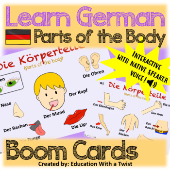 Preview of Boom Cards™ German Parts of the Body Interactive Distance Learning