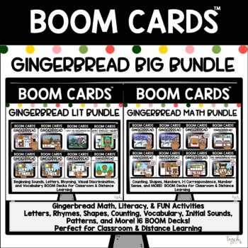 Preview of Boom Cards: Gingerbread Math & Literacy BUNDLE