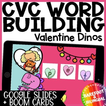 Preview of Boom Cards™ Google Slides™- CVC Words Valentines Day Activities English