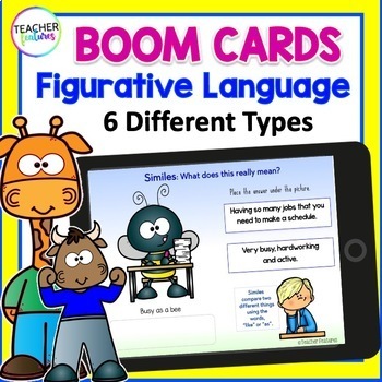 Preview of Figurative Language POETRY ELEMENTS Similes Metaphor Idioms BOOM CARDS 4th GRADE