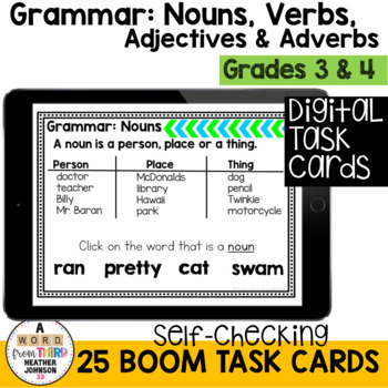 Preview of Boom Cards Grammar ELA Parts of Speech Nouns Verbs Adjectives and Adverbs