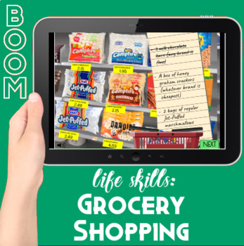Preview of Boom Cards: Grocery Shopping Life Skills Simulation (distance learning w/ audio)