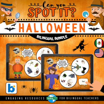 Preview of Boom Cards™ HALLOWEEN VOCABULARY Bilingual Bundle | Can You Spot It? Game Center