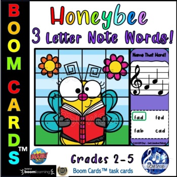 Preview of Boom Cards™ HONEYBEE MUSIC Digital Activities Note Names INSECT Reveal Puzzle