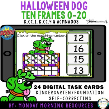 Preview of Boom Cards™ Halloween Dog Tens Frames 0-20 - Distance Learning