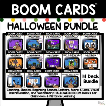 Preview of Boom Cards: Halloween Math & Literacy Bundle