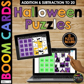 Preview of Halloween Activity Boom Cards™ Math Puzzles Digital Learning Mystery Pictures