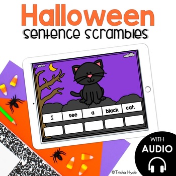 Preview of Boom Cards Halloween Sentence Scrambles