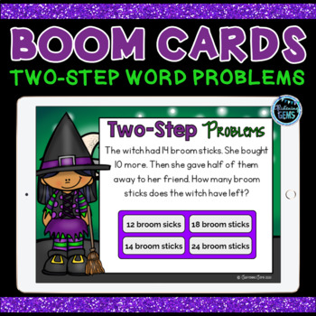 Preview of Boom Cards Halloween Two-Step Word Problems